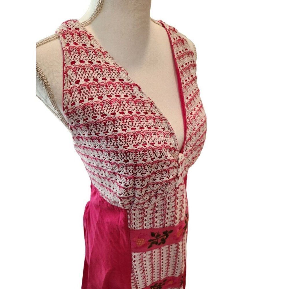 Vintage 90s Vibrant Pink Halter Floral Embroidered Maxi Dress XS Boho Chic - Picture 4 of 8